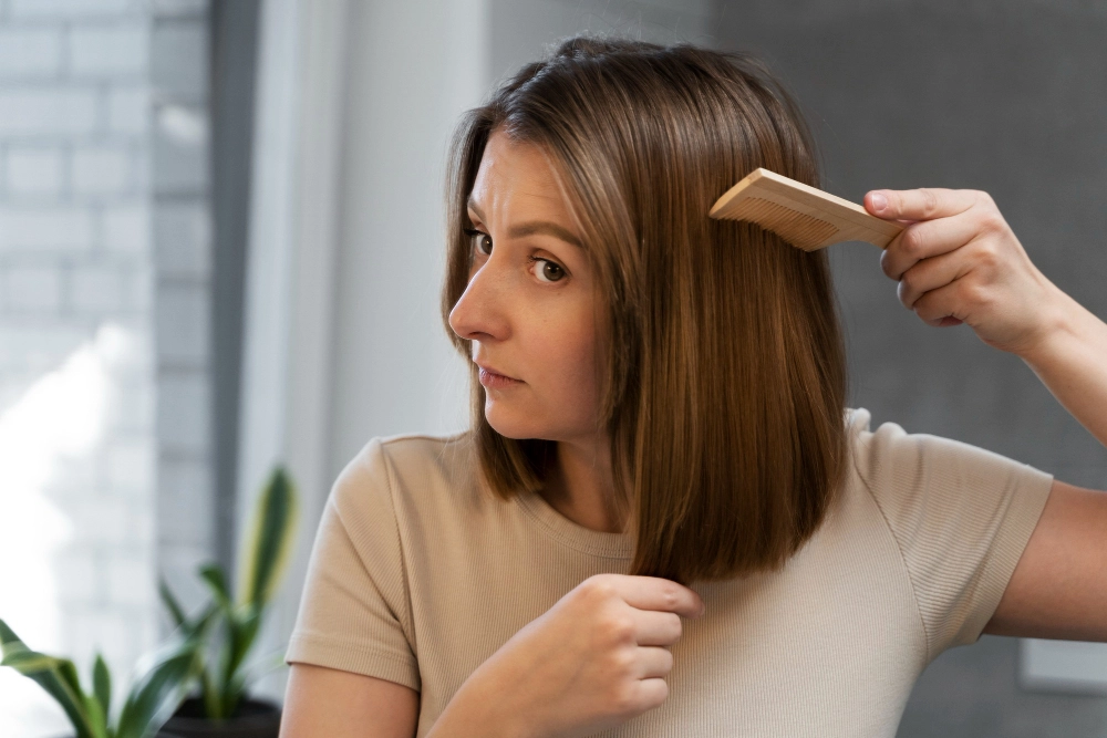 Mujer peinándose el cabello
